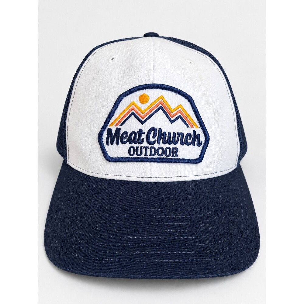 Meat Church Outdoor Richardson Trucker Hat Navy White Mesh Snapback Cap